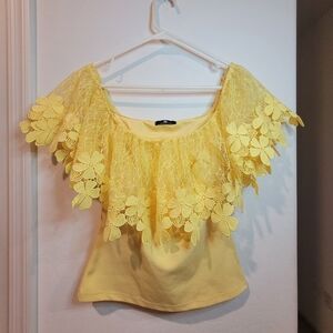 Yellow Ruffled Flutter Sleeve Blouse